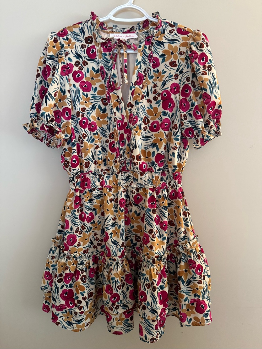 Meet Me in Santorini Gretta Puff Sleeve Tiered Floral Mini Dress